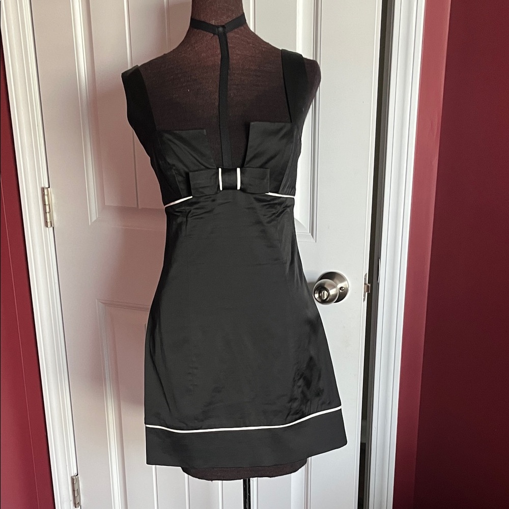 bebe Black Mini Dress stretch with White Accents petite